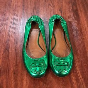 Metallic Green Tory Burch Flats